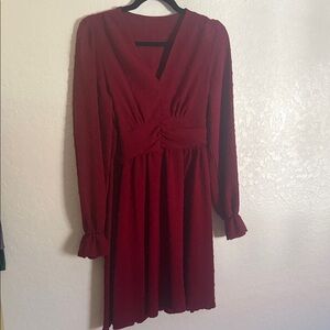 SHEIN Burgundy Long Sleeve Dress